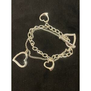 Silver Heart Double Strand Bracelet with Toggle Catch
